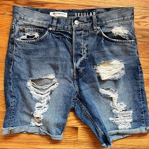 H&M Coachella Collection Distressed Denim Button Fly Jean Shorts Size 32